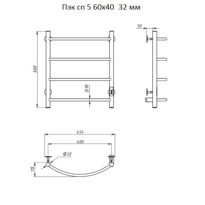 Полотенцесушитель Пэк сп 5 60х40 32 мм