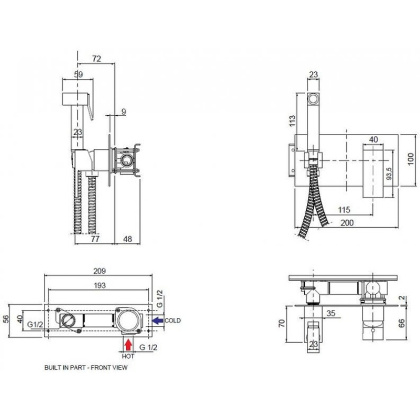 Встраиваемый однорычажный смеситель с гигиеническим душем Cezares UNIKA-DIF-03/24
