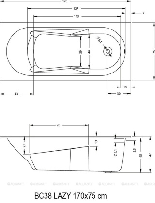 Акриловая ванна Riho LAZY 170x75
