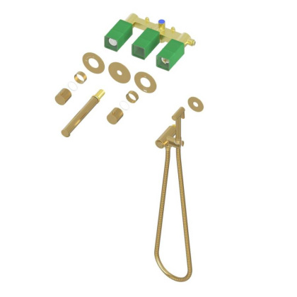 Смеситель для раковины встроенный с термостатом, с гигиеническим душем Timo Saona 2383/17SM золото матовое Смеситель для раковины встроенный с термостатом, с гигиеническим душем Timo Saona 2383/17SM золото матовое