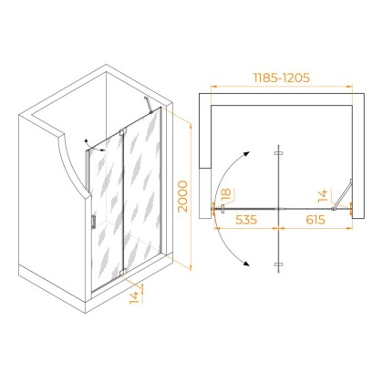 Душевая дверь 120*200 RGW HO-014 Хром/Матовое/8 мм (EasyClean)