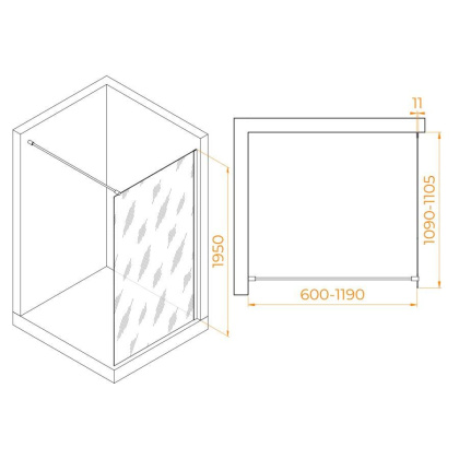 Душевая перегородка 110*195 RGW WA-002 B Чёрный/Тонированное(серое)/6 мм (1090*1105) (Easy)