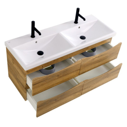 Тумба с раковиной на две чаши четырьмя ящиками подвесная BelBagno MARINO-CER 120 Rovere Rustico, раковина белая