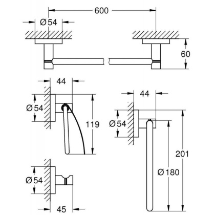 Набор аксессуаров GROHE Essentials (4 предмета), хром (40776001) Набор аксессуаров GROHE Essentials (4 предмета), хром (40776001)