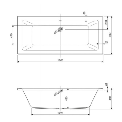 Акриловая ванна CEZARES PLANE MINI-180-80-42-W37